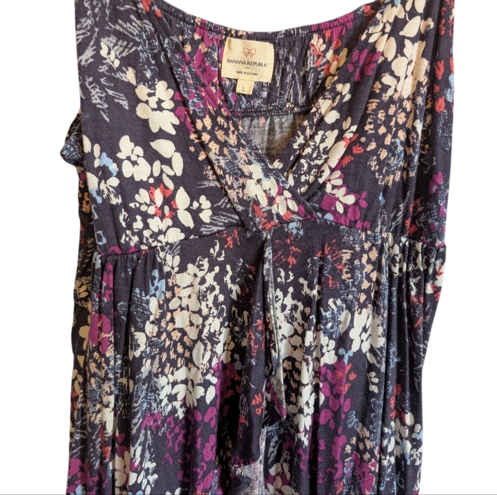 Vintage Banana Republic Flowy floral ruffle spaghetti strap low cut dress Large